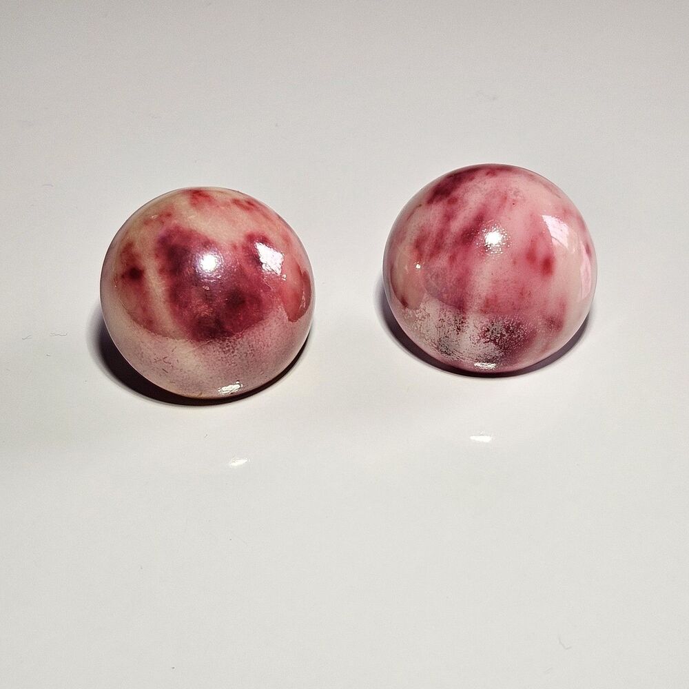 Vintage Large Swirly Pink Round Dome Earrings